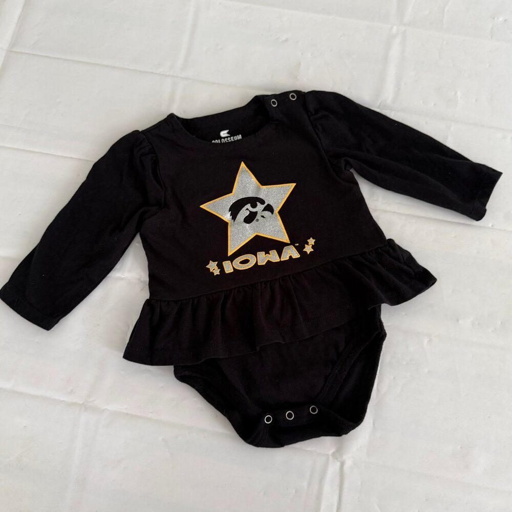 University of Iowa Hawkeyes Baby Girl 3-6M Ruffle Romper Glitter Infant U of I
